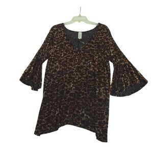 Now N‎ Forever Leopard Blouse 1X Burn Out Long Balloon Sleeves Cut Out Neckline